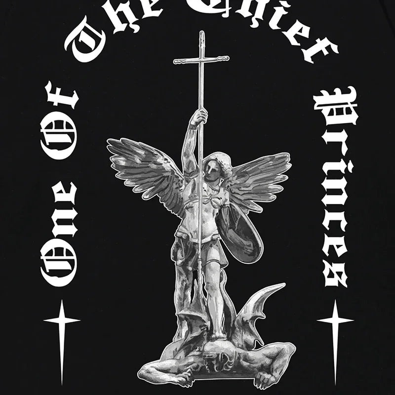 Black Cross Angel Graphic T-Shirt — fit shot