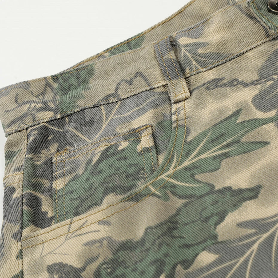 Camouflage Loose Denim Shorts — back view