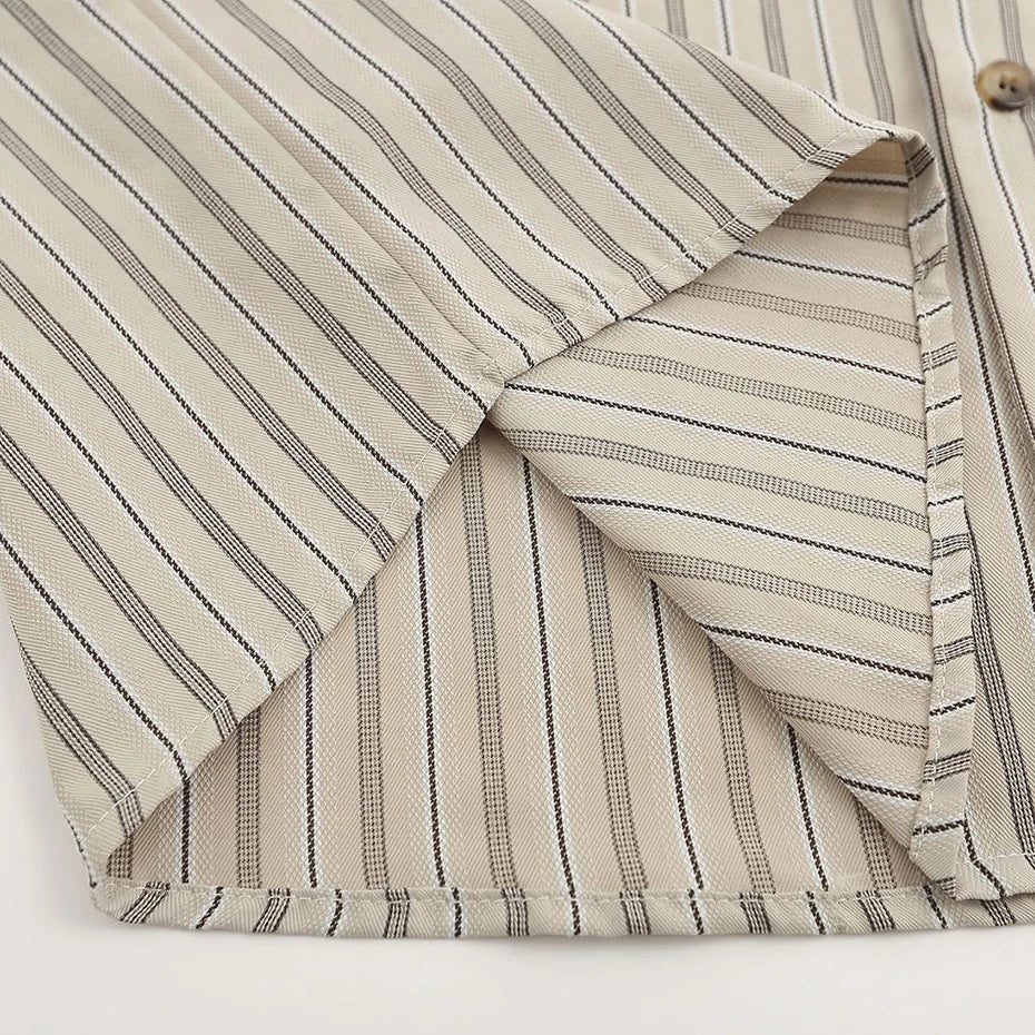 Vintage Striped Loose Shirt — fabric close-up
