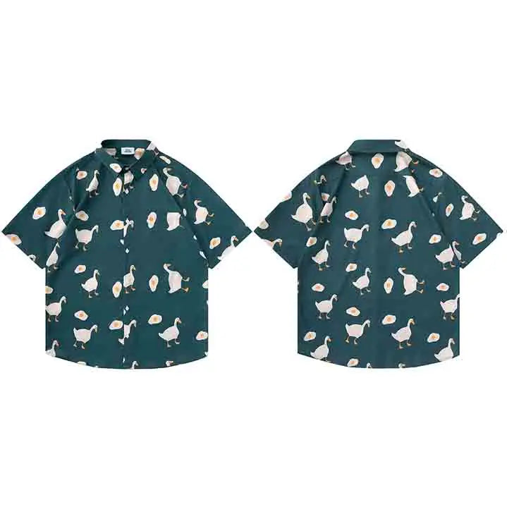 Duck Egg Graphic Hawaiian Shirt — close-up