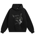 Green Eye Cat Print Hoodie — fabric close-up