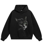Green Eye Cat Print Hoodie — fabric close-up