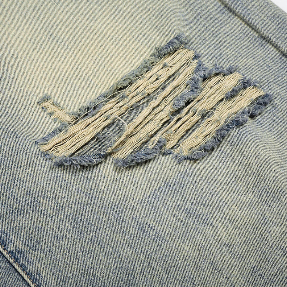 Vintage Blue Ripped Mid Rise Denim Shorts — fit shot