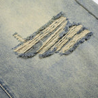 Vintage Blue Ripped Mid Rise Denim Shorts — fit shot