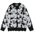 Y2K Face Graphic Knit Oversized Sweater — styling shot