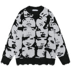 Y2K Face Graphic Knit Oversized Sweater — styling shot