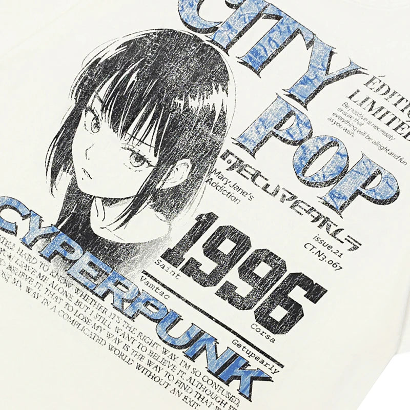 Tees Y2K White Anime Cartoon Graphic T-Shirt — front view