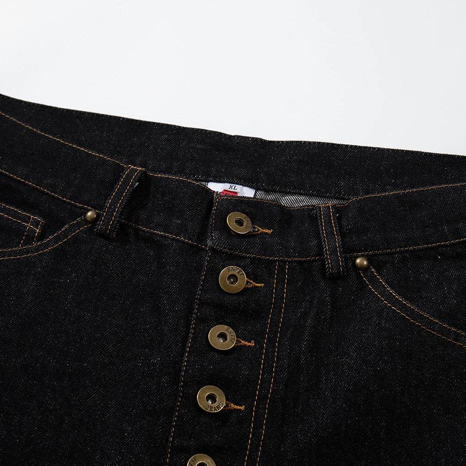 Loose Black Patchwork Denim Baggy Jeans — detail shot