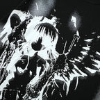 Y2K Black Anime Cartoon Graphic T-Shirt — fabric close-up