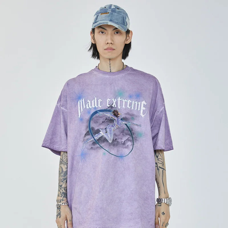 Robot Girl Print Loose T-Shirt — front view