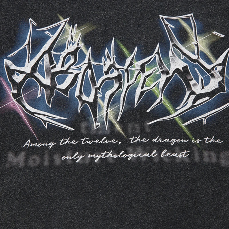Retro Black Letter Washed T-Shirt — detail shot