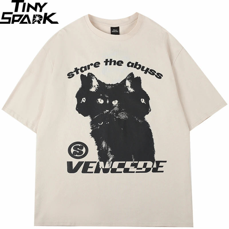 Black Cat Graphic Loose T-Shirt — front view