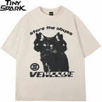 Black Cat Graphic Loose T-Shirt — front view