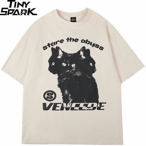 Black Cat Graphic Loose T-Shirt — front view