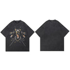 Graphic Vintage Black Doberman Dog Washed T-Shirt — styling shot