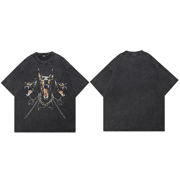 Graphic Vintage Black Doberman Dog Washed T-Shirt — styling shot