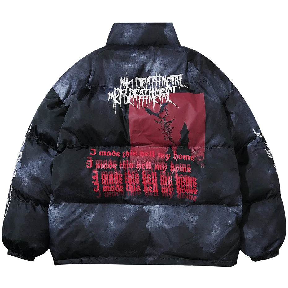 Y2K Letter Tie Dye Padded Oversized Puffer Jacket — styling shot