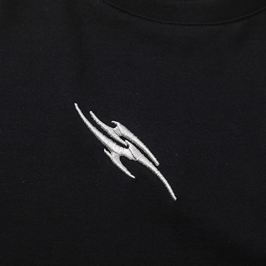 Black Spliced Graphic Oversized T-Shirt — back view