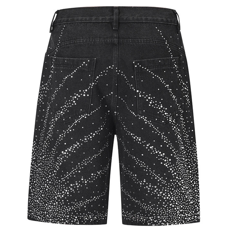 Black Graphic Denim Shorts — front view