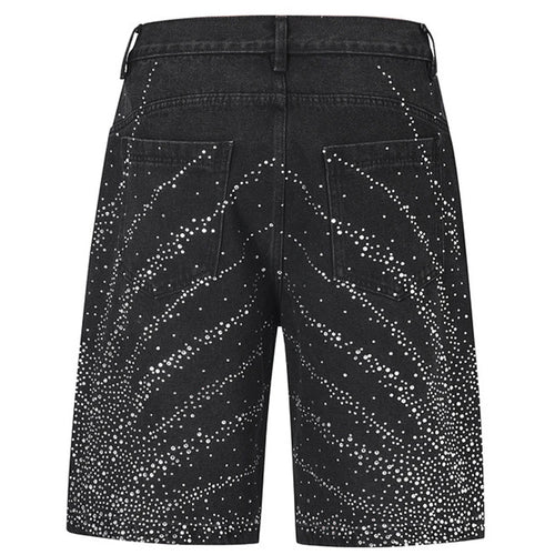 Black Graphic Denim Shorts — front view