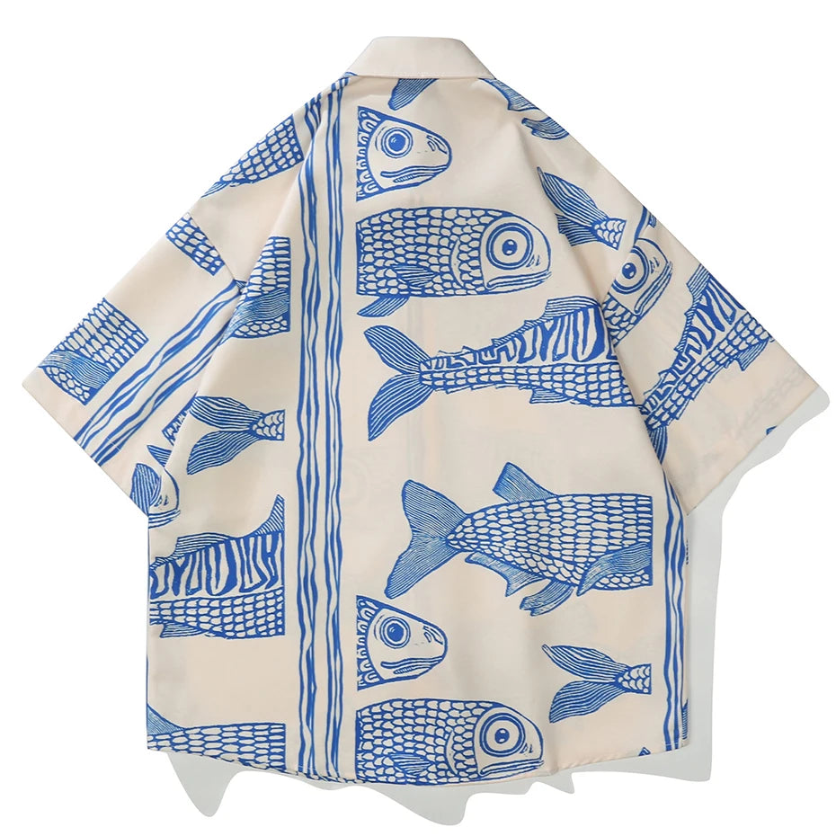 Vintage Print Loose Shirt — front view