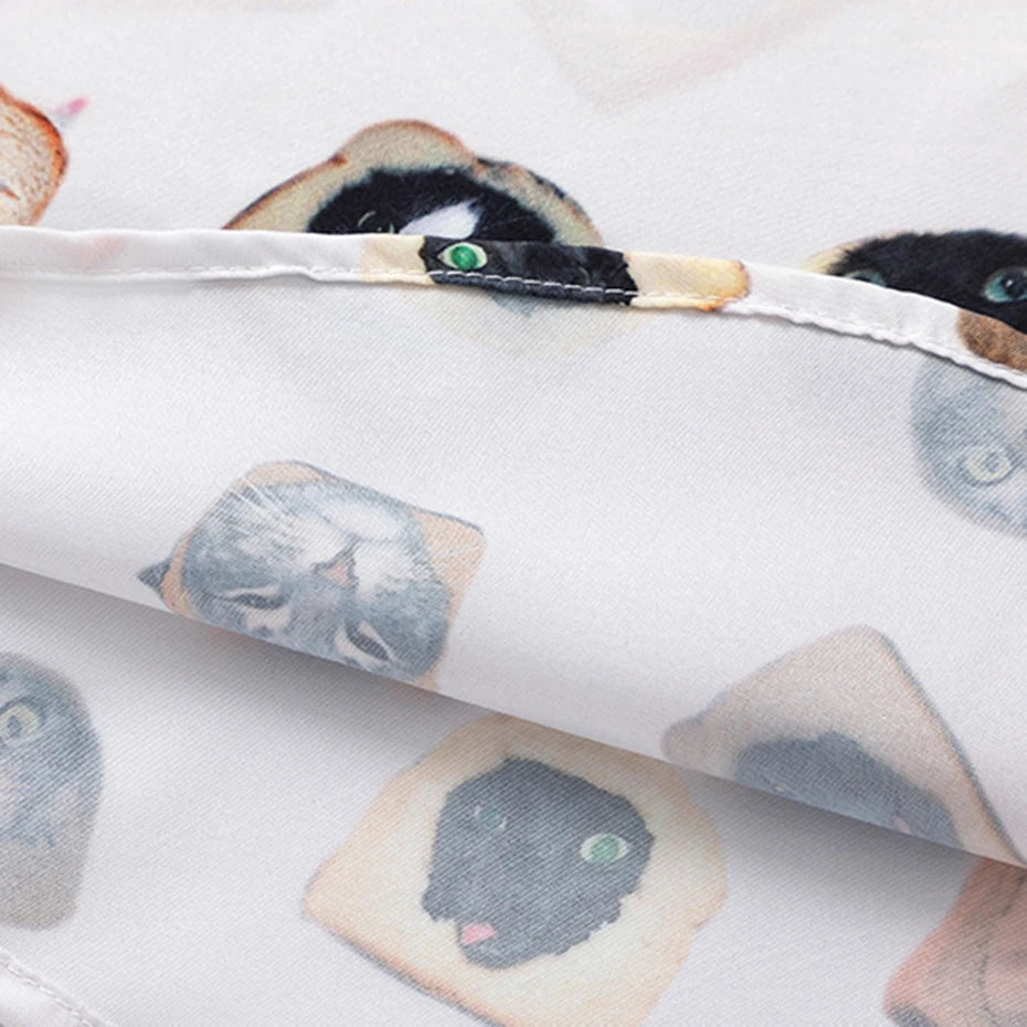 Cat Print Loose Shirt — fabric close-up