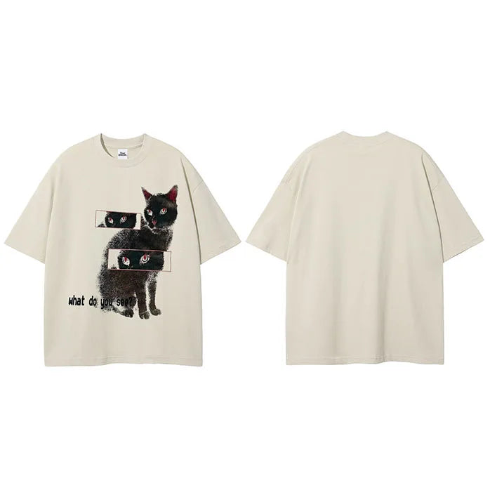 Black Cat Eyes Faded T-Shirt — detail shot