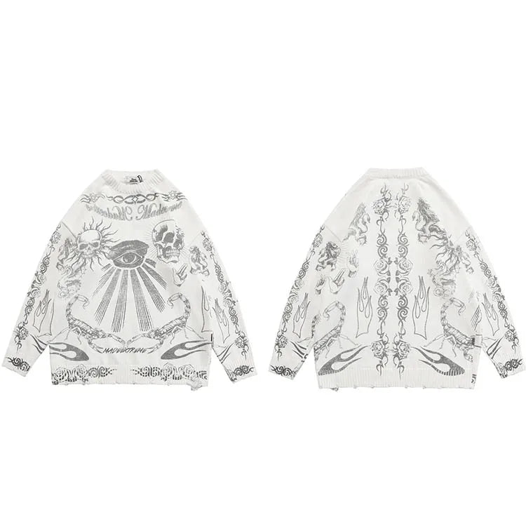 Rose Eye Print Knit Sweater — fabric close-up