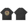Black Graffiti Sad Face Faded T-Shirt — fabric close-up