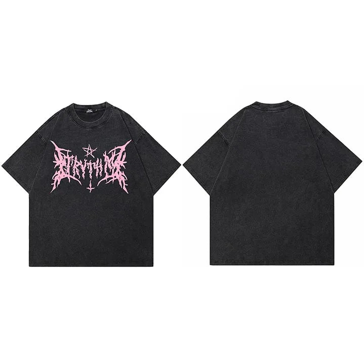 Vintage Black Letter Washed T-Shirt — fabric close-up
