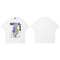 Y2K White Cartoon Girl Graphic T-Shirt — fabric close-up