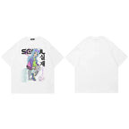 Y2K White Cartoon Girl Graphic T-Shirt — fabric close-up