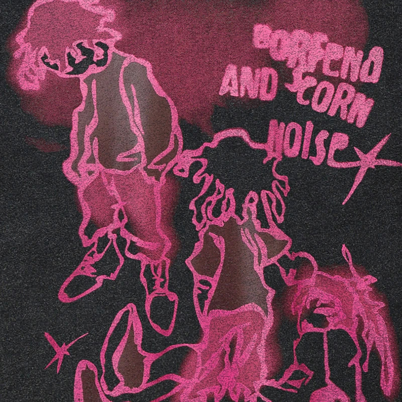 Retro Black Anime Cartoon Washed T-Shirt — detail shot