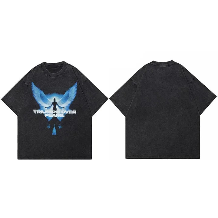 Retro Black Angel Washed T-Shirt — fabric close-up
