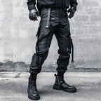 Punk Black Spliced Cargo Pants — back view