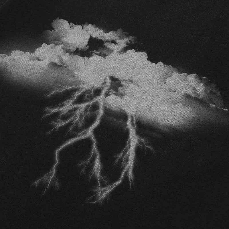 Washed Retro Black Lightning Graphic Oversized T-Shirt — front view