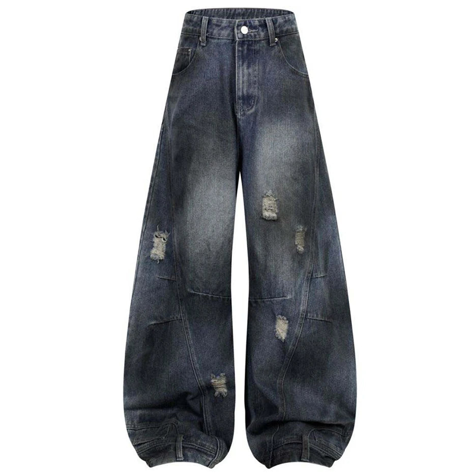 Vintage Blue Ripped Denim Wide Leg Jeans — styling shot