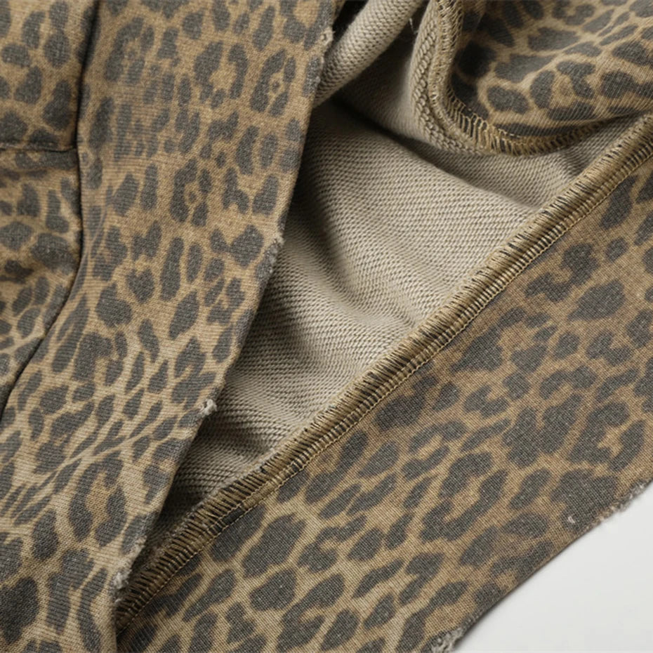 Vintage Leopard Hooded Oversized Jacket — fit shot