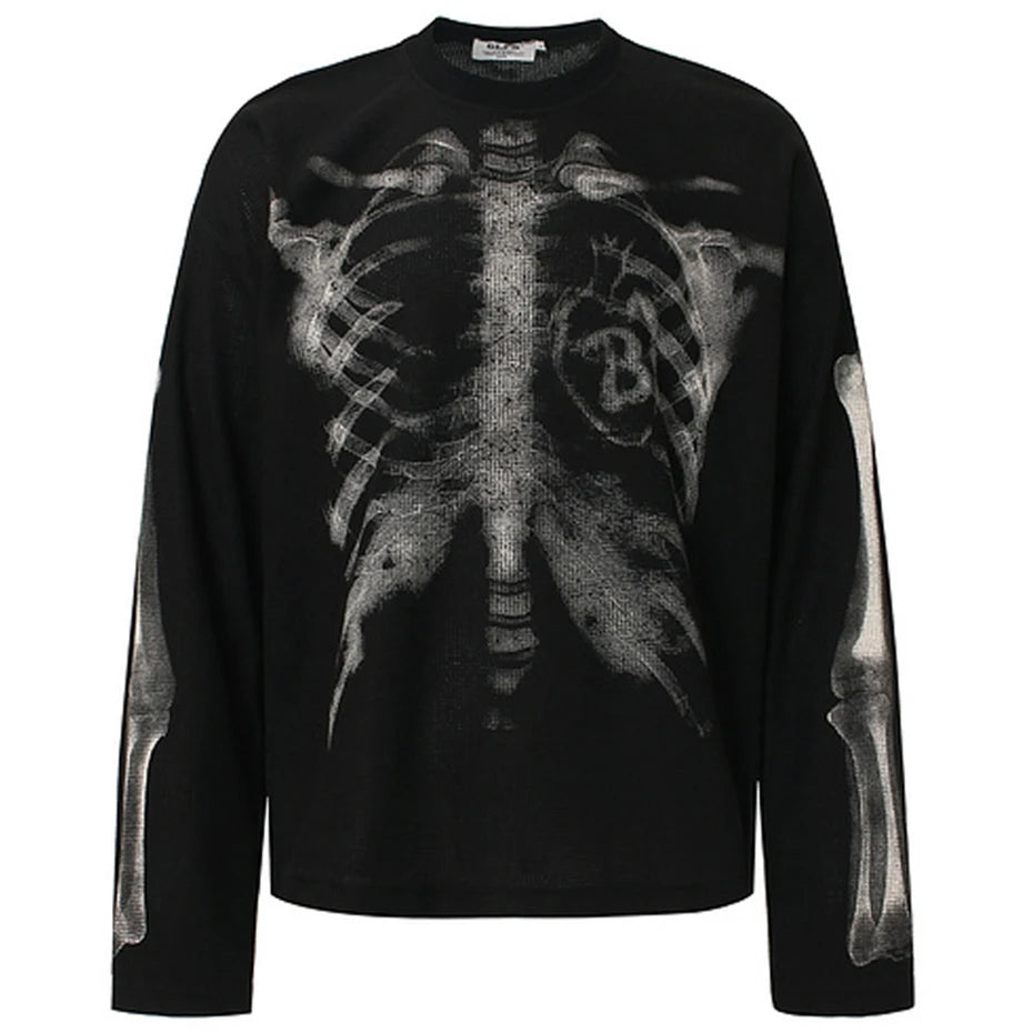 Black Skeleton Graphic Oversized Long Sleeve Tee — styling shot