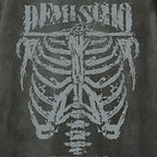 Vintage Skeleton Graphic Suede Loose T-Shirt — fabric close-up