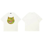 Y2K White Cartoon Cats Graphic T-Shirt — side view