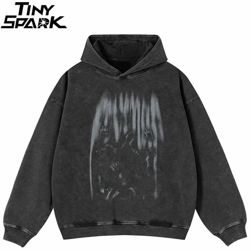 Washed Black Shadow Graphic Oversized Hoodie — front view