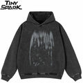 Washed Black Shadow Graphic Oversized Hoodie — front view