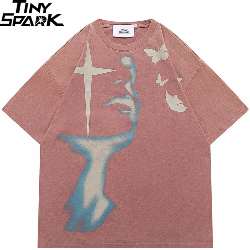 Retro Shadow Butterfly Washed T-Shirt — detail shot