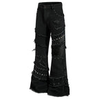 Punk Black Patchwork Denim Jeans — front view