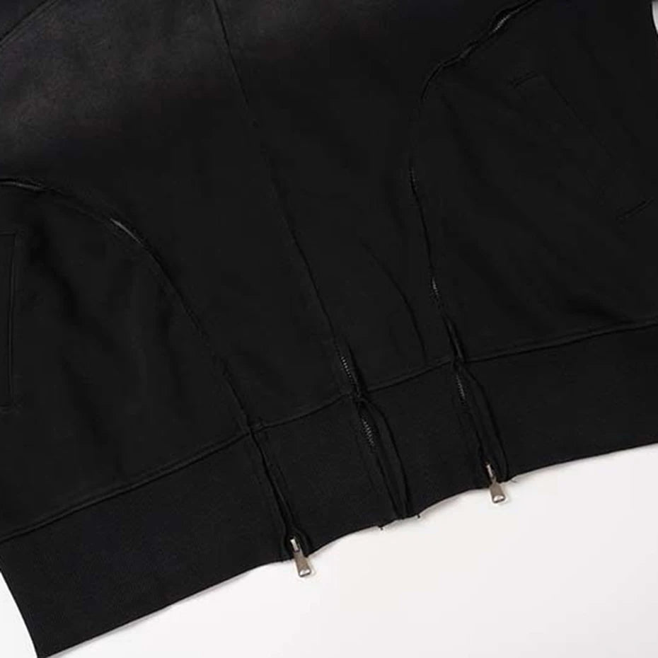 Patchwork Vintage Zip Oversized Jacket — fit shot