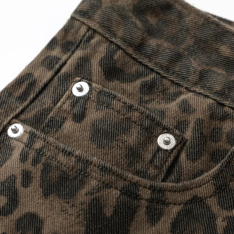 Vintage Leopard Denim Baggy Jeans — back view