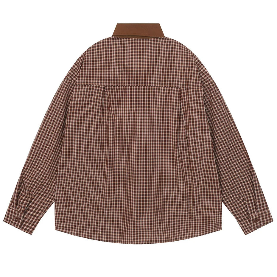 Vintage Plaid Cat Embroidered Shirt — back view