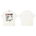 Aesthetic Y2K White Anime Cartoon Graphic T-Shirt — fabric close-up