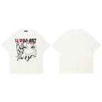 Aesthetic Y2K White Anime Cartoon Graphic T-Shirt — fabric close-up